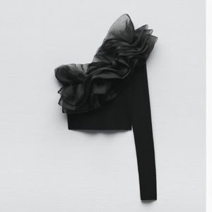 Zara Black One-Shoulder Ruffle Crop Top
